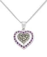 2-Pc. Set Amethyst (1-1/3 ct. t.w.) & Marcasite Pendant Necklace & Matching Stud Earrings in Sterling Silver