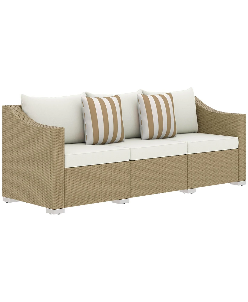 Outsunny 3 Seater Patio Sofa, Wicker Couch with Cushions, Pillows,