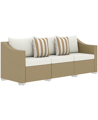 Outsunny 3 Seater Patio Sofa, Wicker Couch with Cushions, Pillows,
