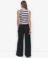 Dkny Women's Striped Ribbed Knit Sleeveless Top