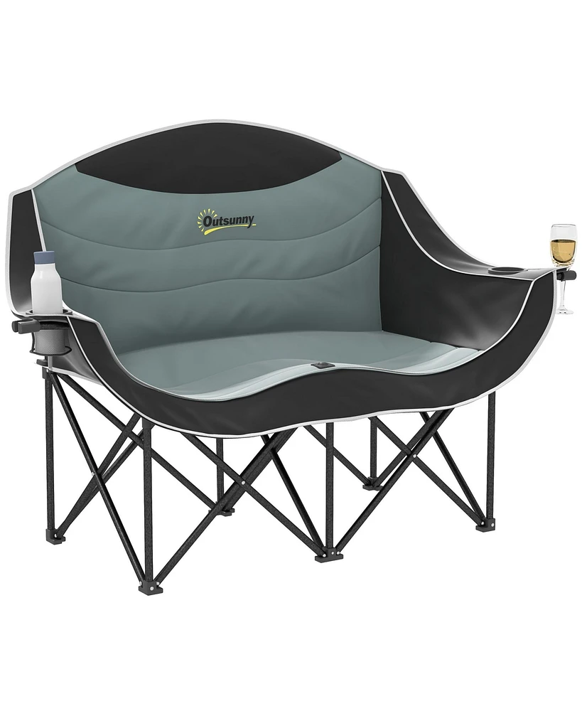 Outsunny Double Camping Chair for Adults, Padded Folding Camp Chair,
