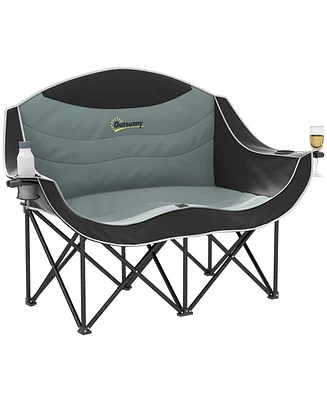 Outsunny Double Camping Chair for Adults, Padded Folding Camp Chair,