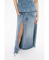Nocturne Women's Slit Detailed Maxi Denim Skirt