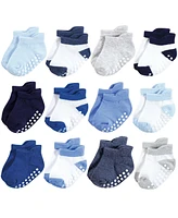 Hudson Baby Boys Non-Skid No-Show Socks, Blue, 6-12 Months