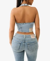 True Religion Women's Zip Front Halter Denim Top