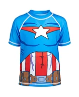 Avengers Boys Marvel Spider-Man Captain America Hulk Iron Man Pullover Rash Guard & Swim Trunks Outfit Set to