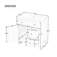 30" Bathroom Vanity with Sink Top, Bathroom Vanity Cabinet with Door and Two Drawers, Solid Wood Frame