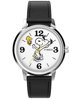 Timex Unisex Quartz Analog Black Leather Watch, 38mm