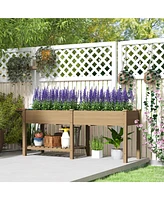 Outsunny Raised Garden Bed, Wood Planter with Liners,