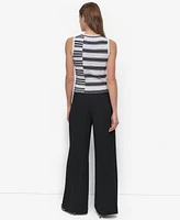 Dkny Petite Striped Ribbed Knit Sleeveless Top