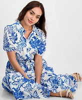 Tinsel Petite Floral-Print Belted Tiered Shirtdress