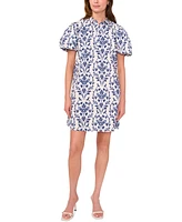 Msk Petite Cotton Floral Puff-Sleeve Shift Dress
