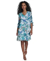 Calvin Klein Women's Floral 3/4-Flutter-Sleeve Shift Dress