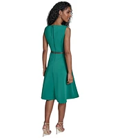 Calvin Klein Women's Split-Neck Belted Scuba Dress