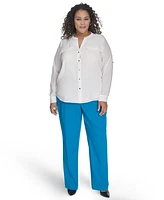 Calvin Klein Plus Split-Neck Button-Front Shirt