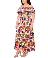 Msk Plus Floral Off-The-Shoulder Smocked Maxi Dress