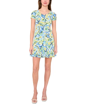 Msk Petite Paisley-Print Short-Sleeve Shift Dress
