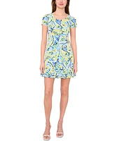 Msk Petite Paisley-Print Short-Sleeve Shift Dress