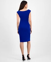 Connected Women's Gathered Faux-Wrap Sheath Dress