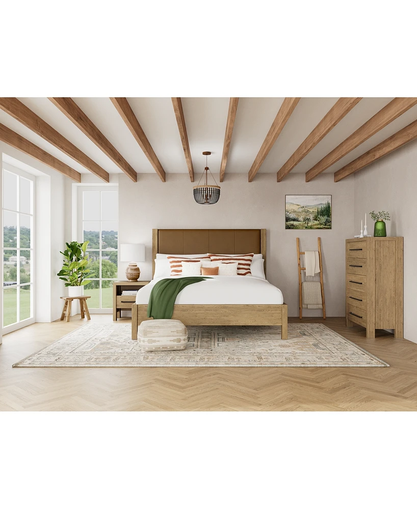 Davie 3-Pc. King Set (Leather Bed, Chest & -Drawer Nightstand