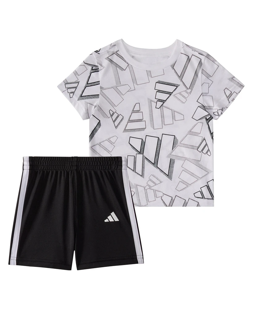 adidas Baby Boys 2-Piece Short Sleeve Printed 3D Logo Toss T-Shirt and Shorts Set