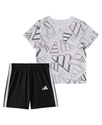 adidas Baby Boys 2-Piece Short Sleeve Printed 3D Logo Toss T-Shirt and Shorts Set