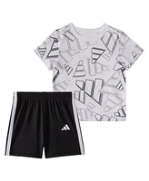 adidas Baby Boys 2-Piece Short Sleeve Printed 3D Logo Toss T-Shirt and Shorts Set