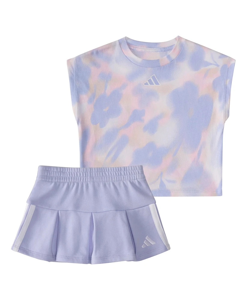 adidas Baby Girls 2-Piece Printed Sleeveless Box T-Shirt and French Terry Skort Set