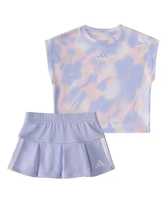 adidas Baby Girls 2-Piece Printed Sleeveless Box T-Shirt and French Terry Skort Set