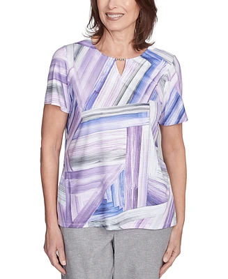 Alfred Dunner Petite Crystal Springs Brushstroke Stained Glass Short Sleeves Top