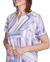Alfred Dunner Petite Crystal Springs Brushstroke Stained Glass Short Sleeves Top