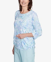 Alfred Dunner Petite St. Thomas Island Mint Paisley Ruched Side Top