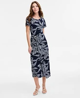 Robbie Bee Women's Printed Round-Neck Faux-Wrap Dress
