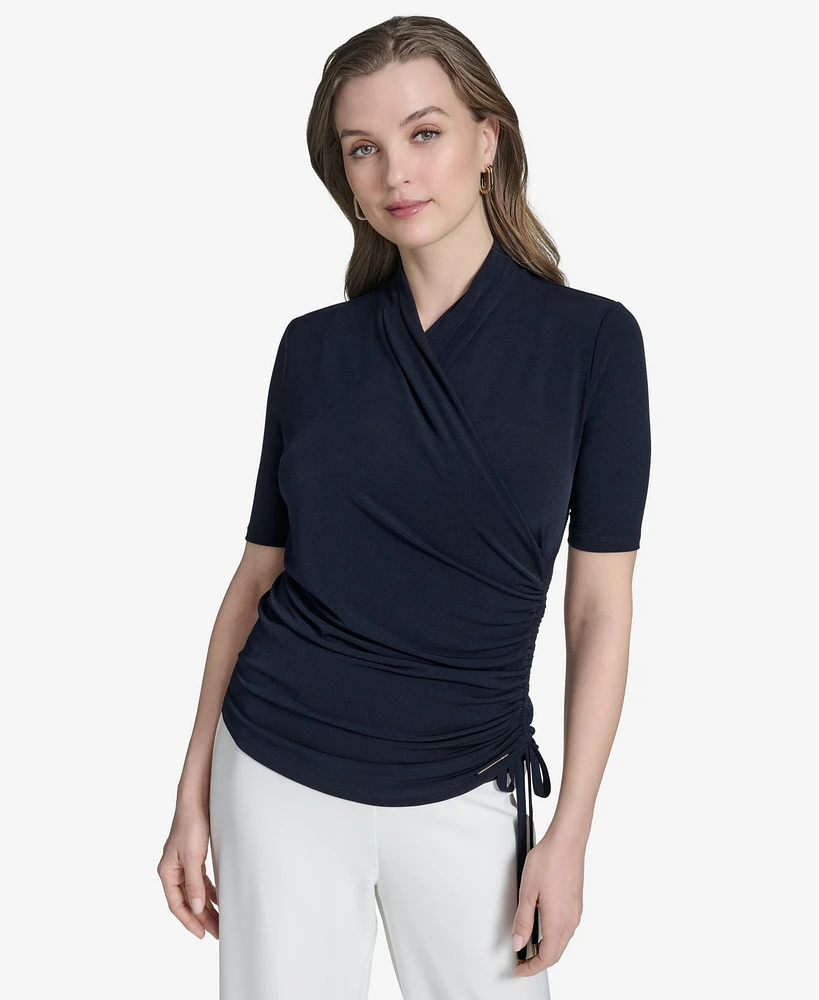Halston Women's Ruched Faux-Wrap Top