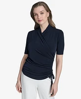 Halston Women's Ruched Faux-Wrap Top