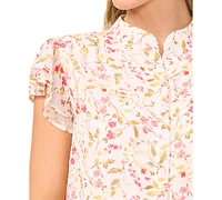 CeCe Women's Flutter-Sleeve Mandarin-Collar Blouse