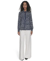 Calvin Klein Petite Printed Long Sleeve Tie-Neck Blouse