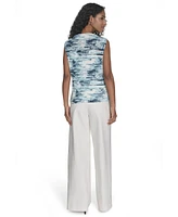 Calvin Klein Petite Printed Pleated Sleeveless Top