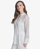 Halston Women's Dot Texture Long-Sleeve Blouse
