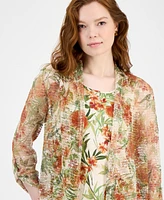 Kasper Women's Floral-Print Open-Front Cardigan