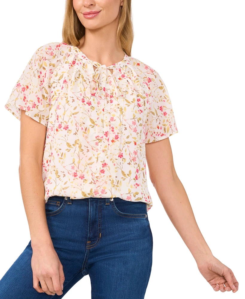 CeCe Women's Flutter-Sleeve Tie-Neck Blouse