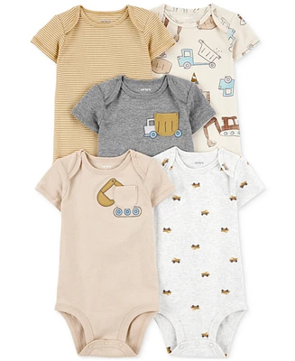 Carter's Baby Boys Short-Sleeve Construction Bodysuits, 5 Pack