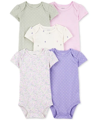 Carter's Baby Girls 5-Pk. Cotton Floral Polka-Dot Short-Sleeve Bodysuits