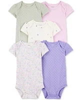 Carter's Baby Girls 5-Pk. Cotton Floral Polka-Dot Short-Sleeve Bodysuits