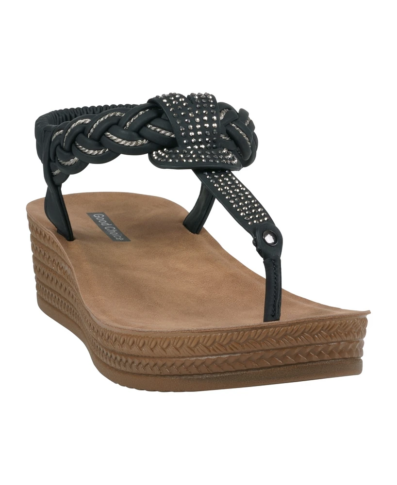 Gc Shoes Women's Ivana Embellished T Strap Wedge Sandals