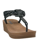 Gc Shoes Women's Ivana Embellished T Strap Wedge Sandals