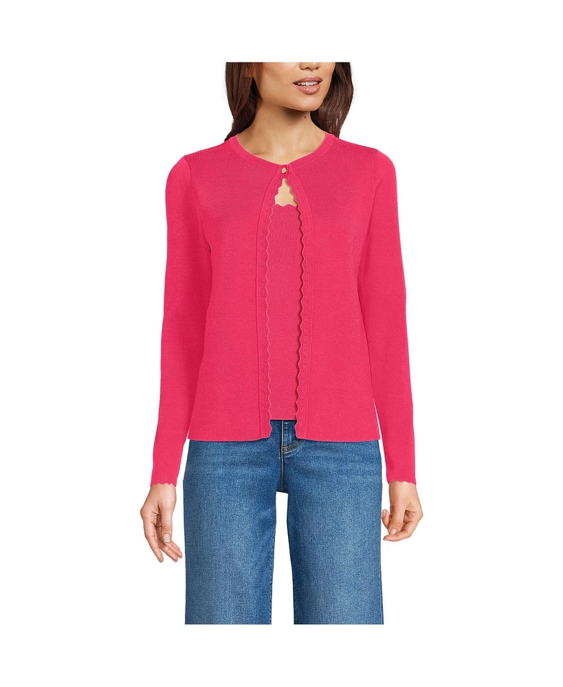 Lands' End Women's Blend Scallop Edge Fitted Cardigan Sweater - Set Top