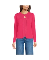Lands' End Women's Blend Scallop Edge Fitted Cardigan Sweater - Set Top