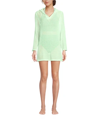 Lands' End Women's Long Rayon Rib Hooded Mini Cover-up Dress