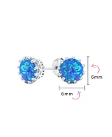 Bling Jewelry Iridescent Crown Setting Created Opal Solitaire Stud Earrings Rose Gold Plated .925 Sterling Silver White Blue Orange 6